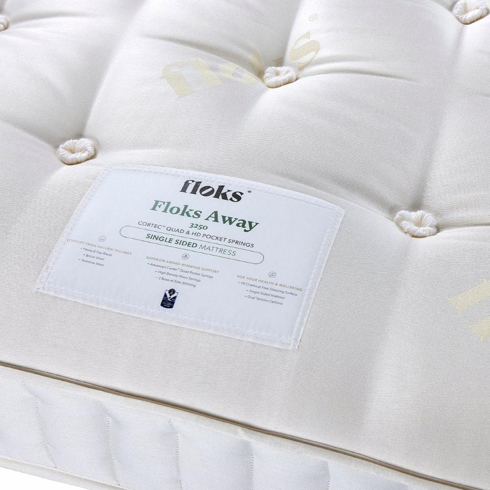 Floks Away Mattress close up of the label