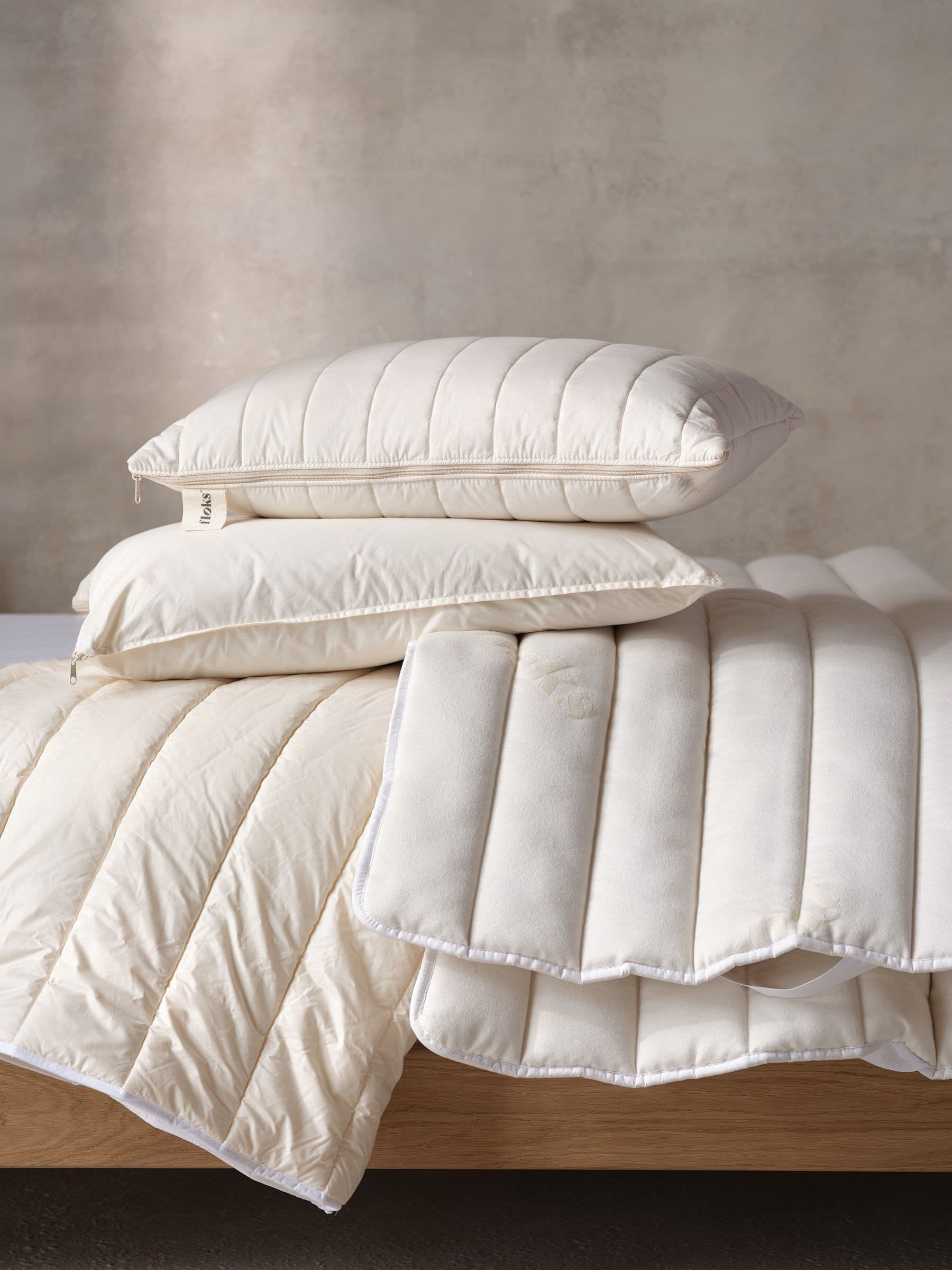 Floks pillows, wool duvet, mattress toppers