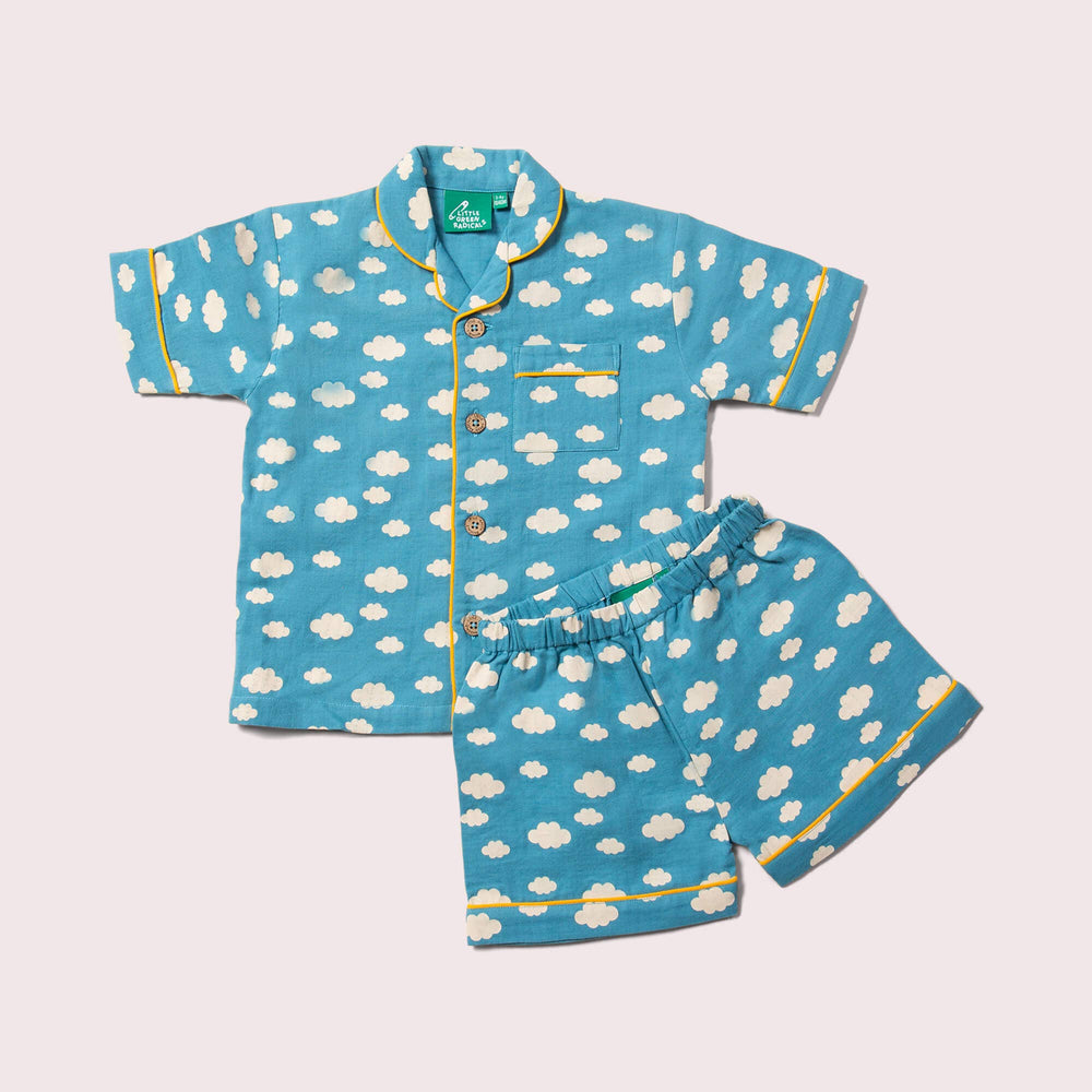 Little Green Radicals - Blue Clouds Button Through Pyjama Short Set