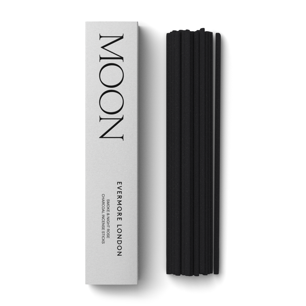 Evermore Moon Incense box and sticks side by side