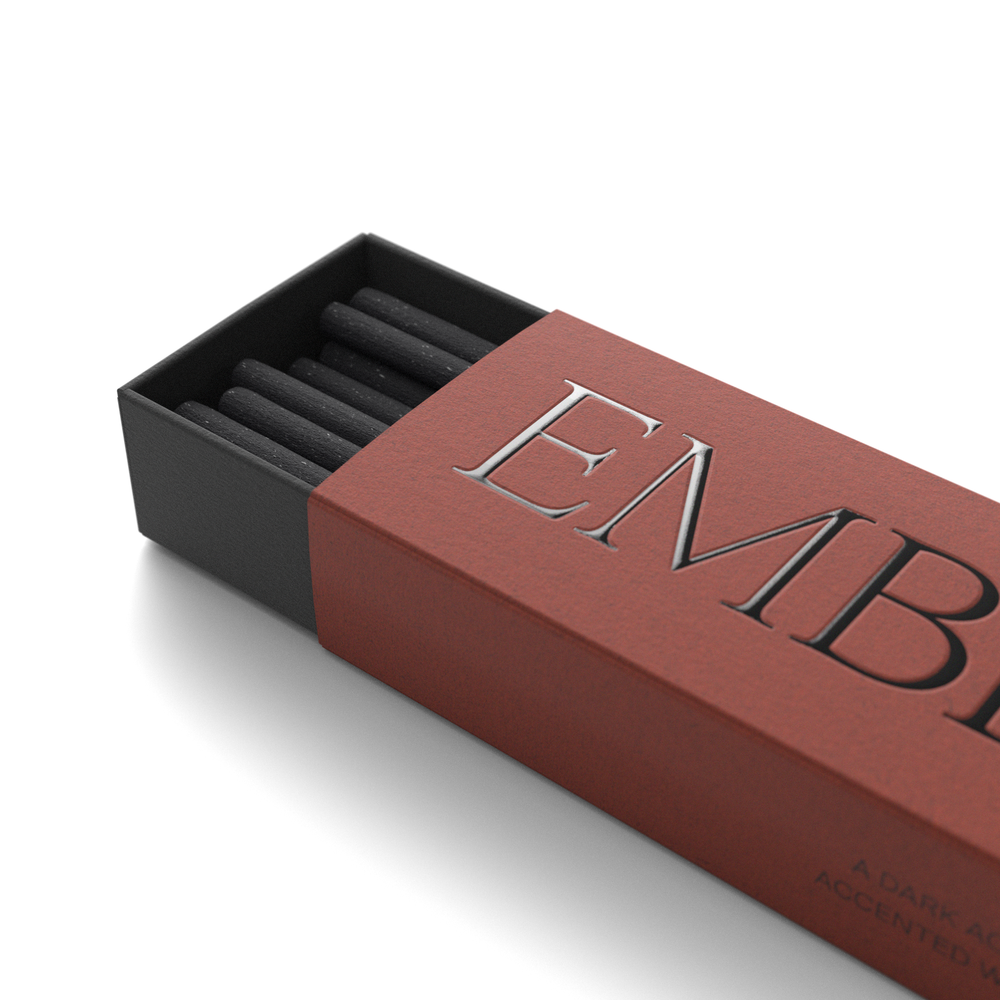 Evermore Ember incense in an open box on white background