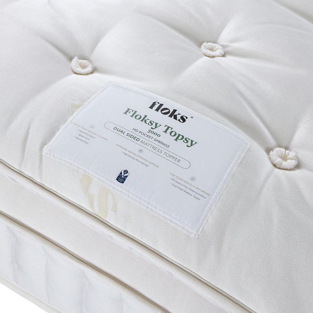 Floksy Topsy Mattress close up of the label