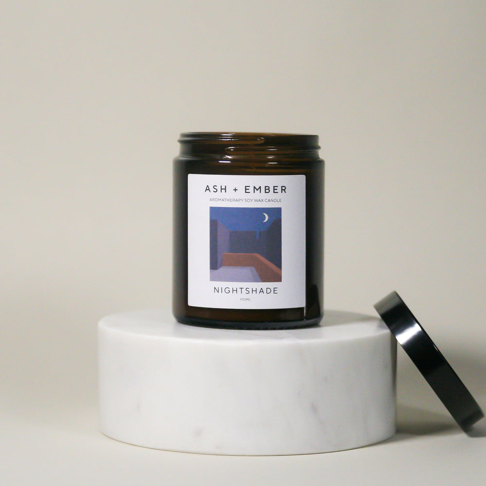 Ash + Ember Nightshade candle white background
