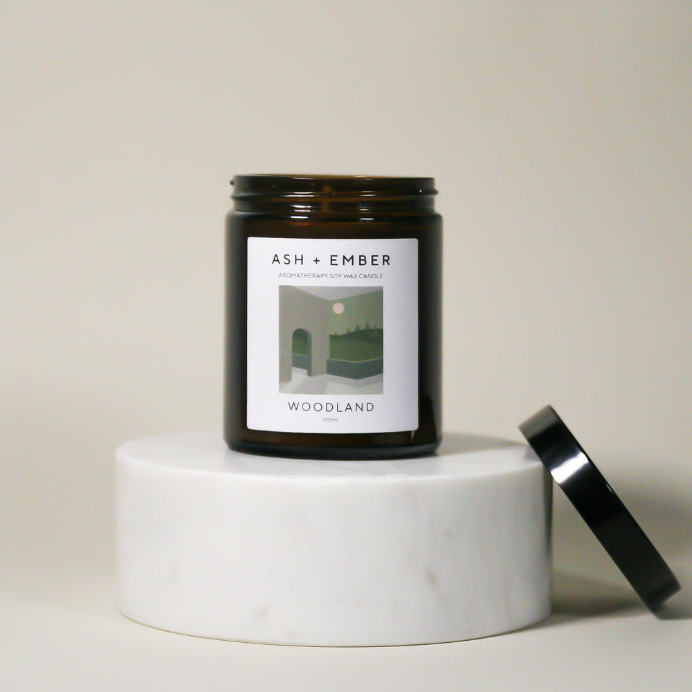 Ash + Ember Woodland candle white background